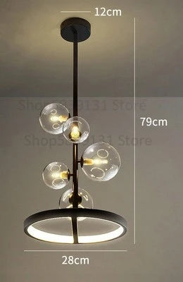 lustre moderne en verre transparent avec bulles en métal - vue 9 sur 10