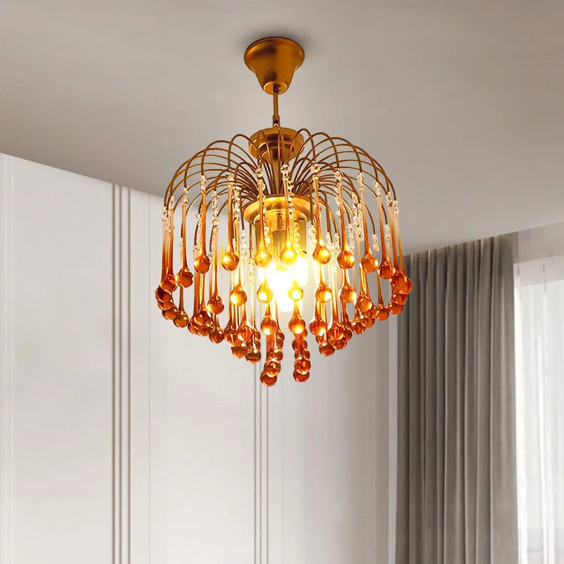 lustre suspendu rétro en verre marron élégant et moderne - vue 2 sur 9