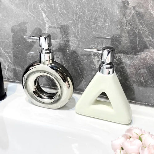 distributeur de savon céramique abstrait design pratique pour salle de bain - vue 3 sur 10