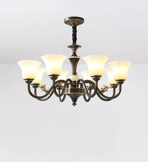 lustre vintage en cuivre avec abat-jour en verre dépoli - vue 7 sur 20