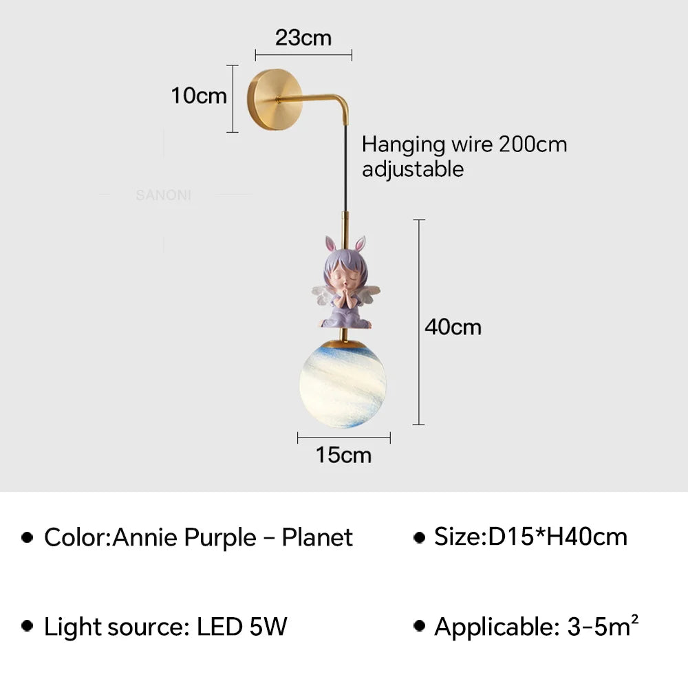 applique murale led design lune et planète pour décoration intérieure - vue 15 sur 18