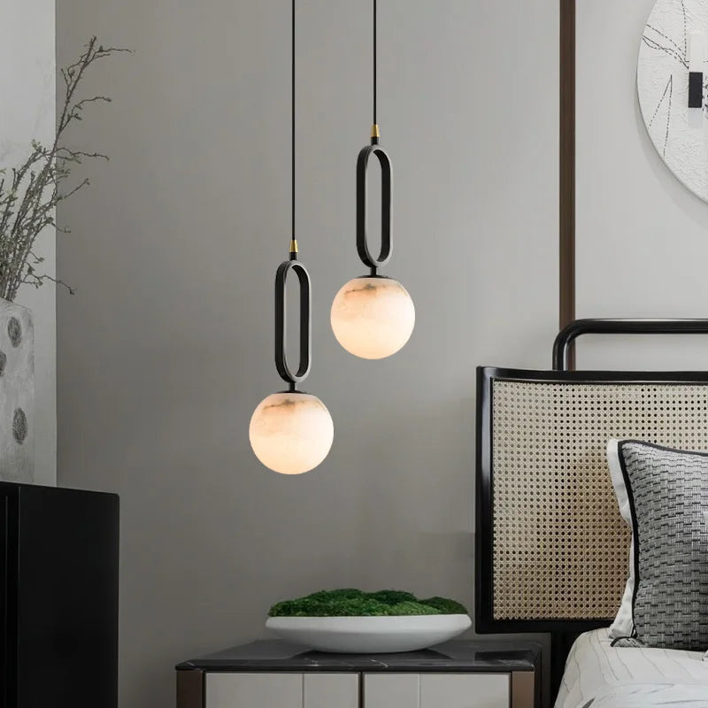 Simple and Luxurious Bedroom, Bedside G9 Small Chandelier Living Room Sofa Background Wall All Copper Natural Marble Decoration - vue 4 sur 8