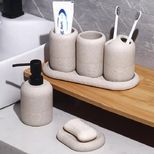 kit moderne d'accessoires de salle de bain en sable et gravier - vue 3 sur 18