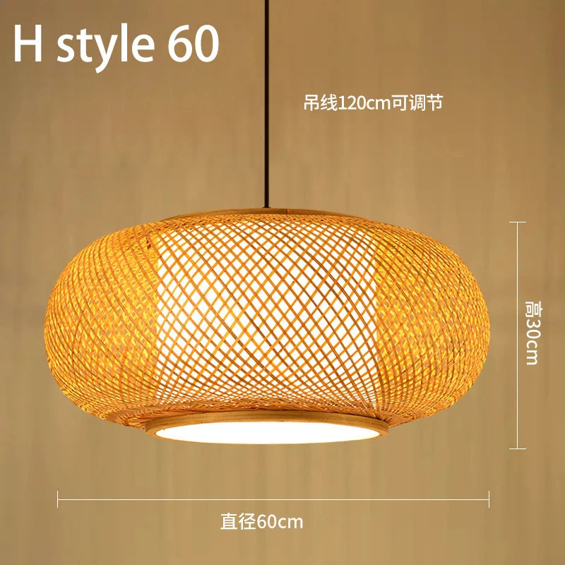 lustre style chinois fait main en bambou tissage pastoral vintage - vue 26 sur 30