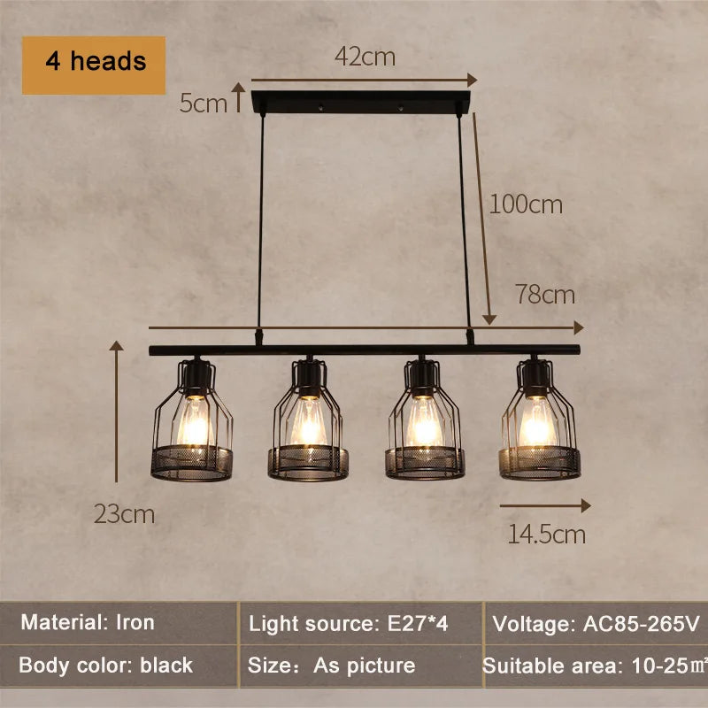 lustre loft rétro style industriel 3 4 5 têtes suspension - vue 8 sur 9
