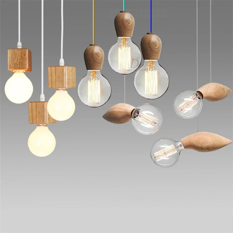 suspension vintage en bois de chêne design moderne - vue 3 sur 15