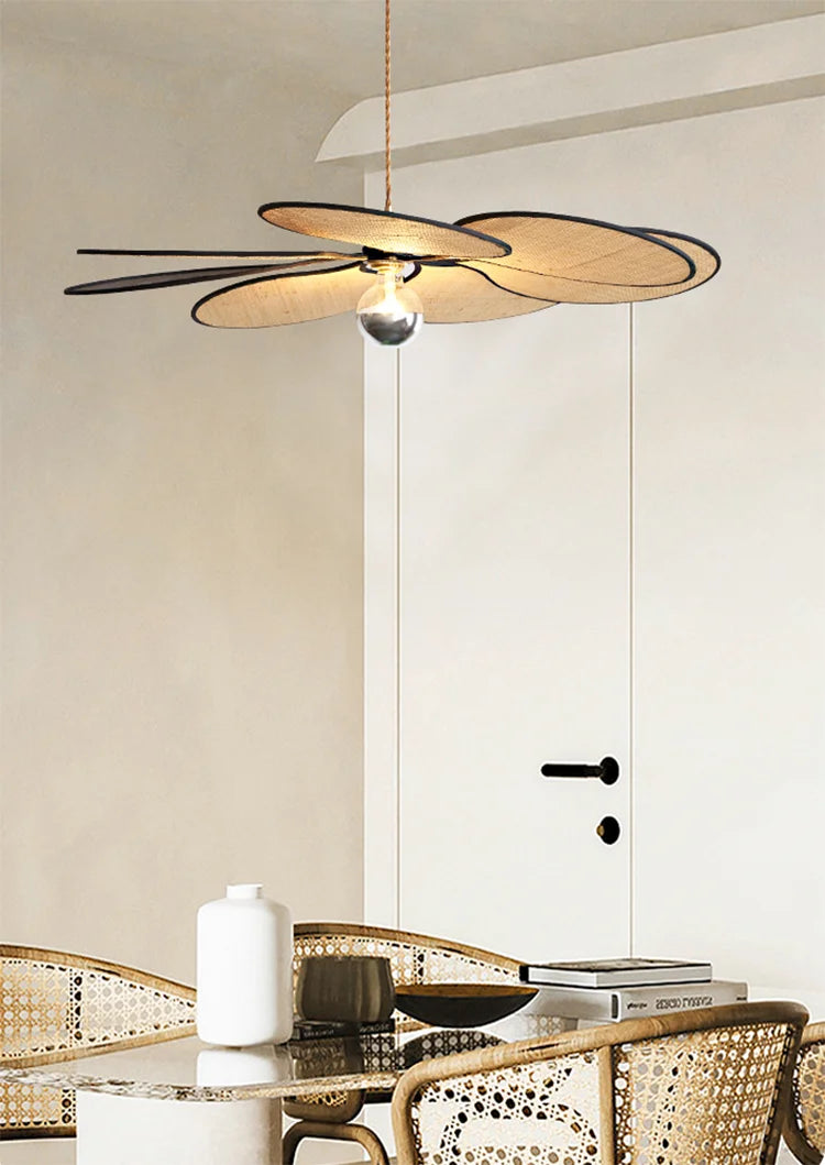 lustre à LED tissé en paille de fleur japonaise pour décoration intérieure - vue 4 sur 9