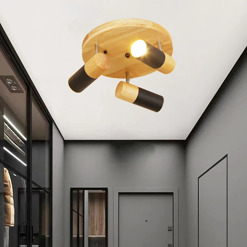 Plafonnier LED en bois au design nordique moderne - vue 3 sur 9