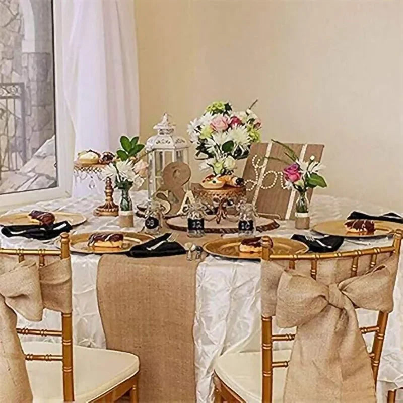 Chemin de table rustique jute et lin tissé - vue 2 sur 7