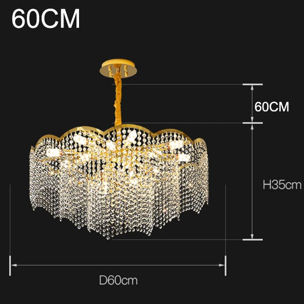 lustre moderne en cristal doré haute suspension design élégant pour intérieur - vue 8 sur 9