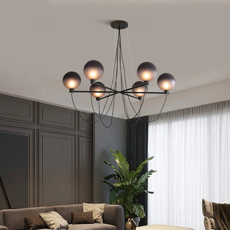 lustre nordique boule en verre style industriel rétro - vue 3 sur 7