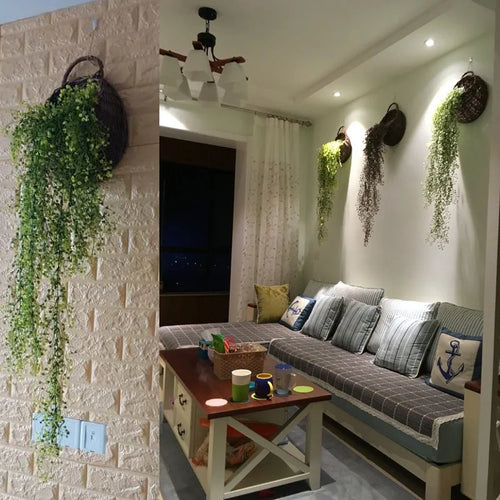 décoration murale en rotin avec feuilles et cloche dorée - vue 6 sur 11