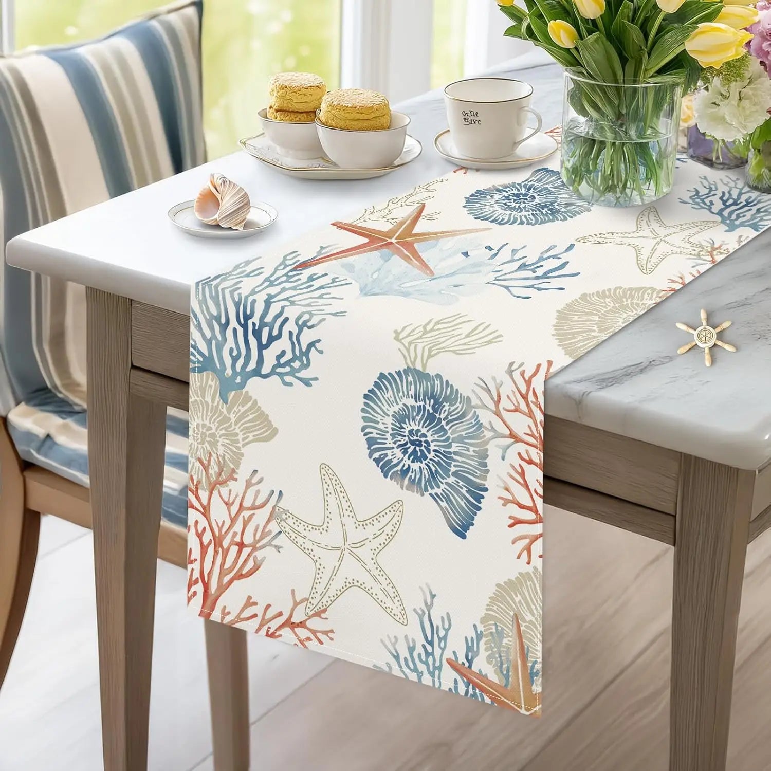 Chemin de table lin motif ocean style nautique - vue 5 sur 6