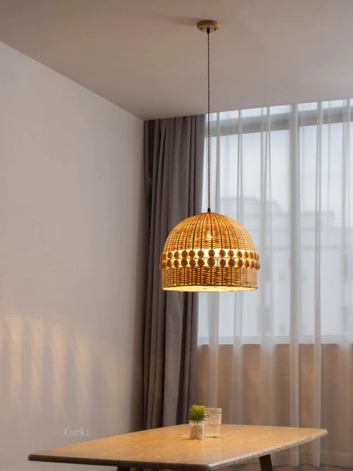 suspension en bambou et rotin style vintage nordique rustique - vue 3 sur 9