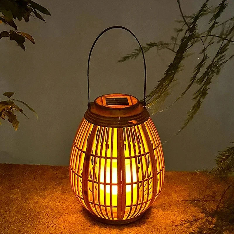 lanterne solaire en rotin pour ambiance extérieure créative - vue 12 sur 23