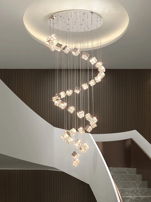 Modern Light Luxury K9 Crystal Villa Living Room Elevated loft Apartment Jumping Floor Rotating Hotel Duplex Floor Pendant Light - vue 2 sur 7