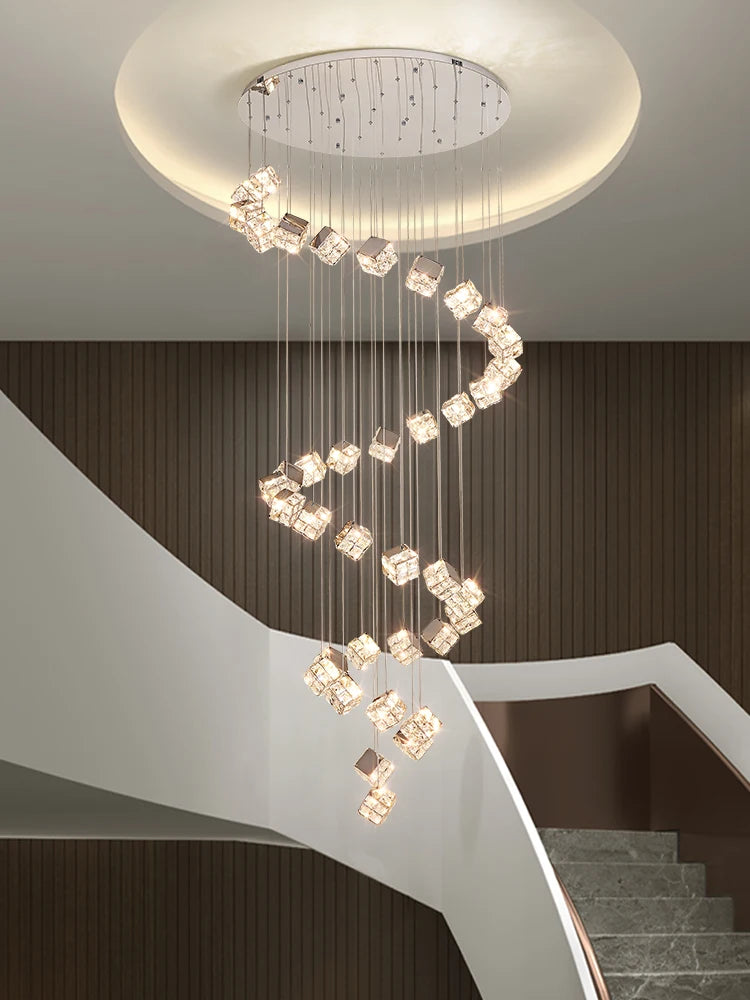 Modern Light Luxury K9 Crystal Villa Living Room Elevated loft Apartment Jumping Floor Rotating Hotel Duplex Floor Pendant Light - vue 1 sur 7