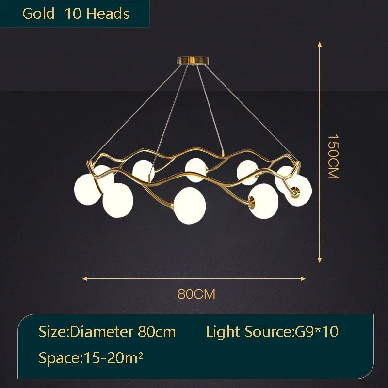 lustre royal de luxe en or avec boule de verre led - vue 9 sur 9