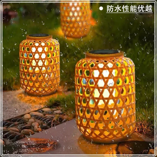 lanternes en bambou solaires pour décoration de jardin extérieur - vue 2 sur 6