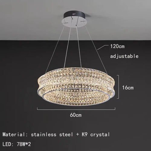 lustre moderne en cristal clair acier inoxydable intensité variable cordon réglable - vue 8 sur 9