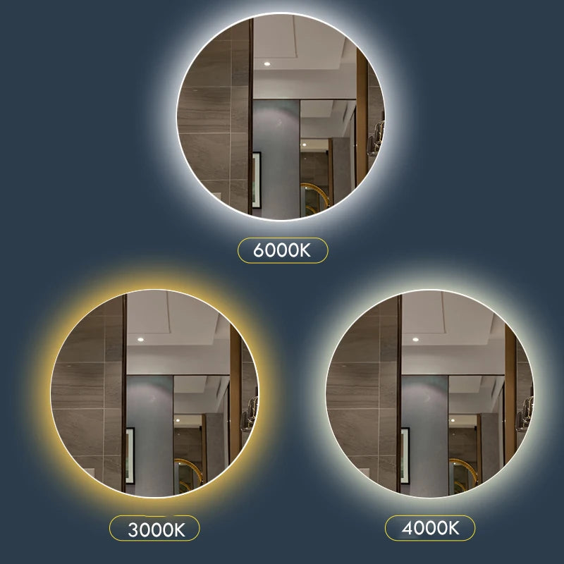 miroir rond avec rétroéclairage réglable et antibuée décoratif - vue 5 sur 10