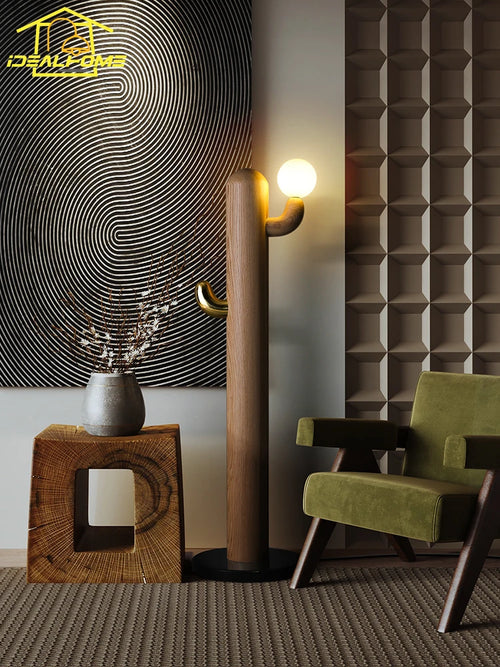lampadaire design en bois et cactus pour intérieur moderne - vue 2 sur 9