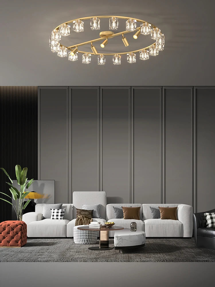 lustre en cuivre et cristal pour décoration moderne 2024 - vue 3 sur 10