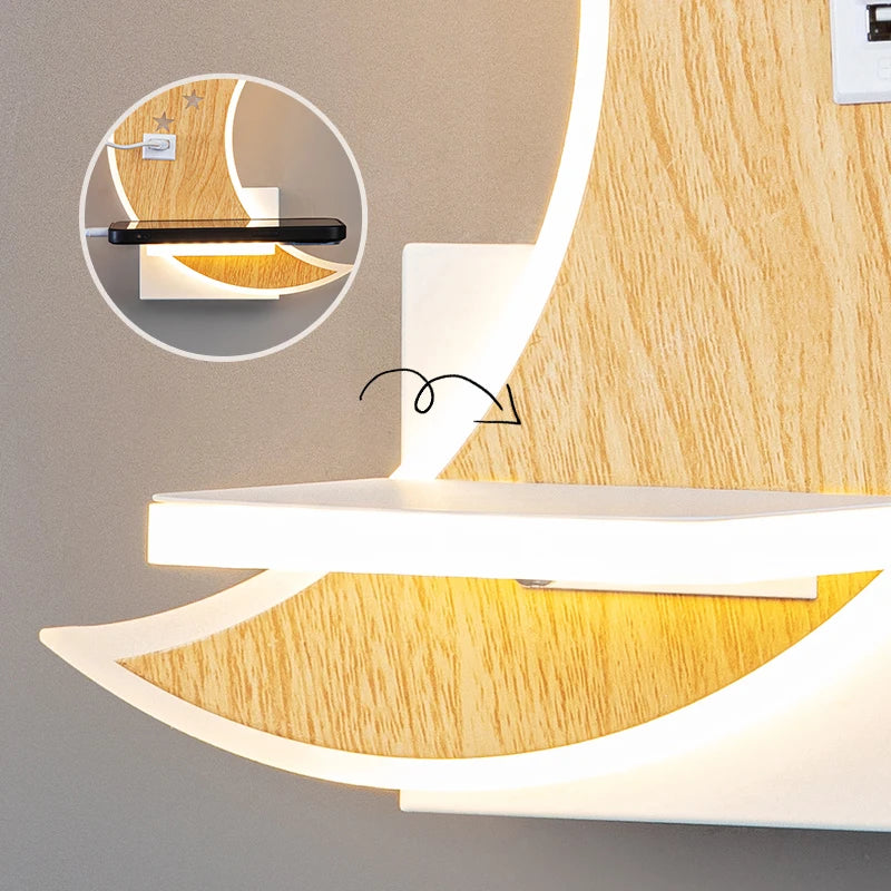 applique murale led lune design moderne minimaliste avec chargeur usb - vue 6 sur 16