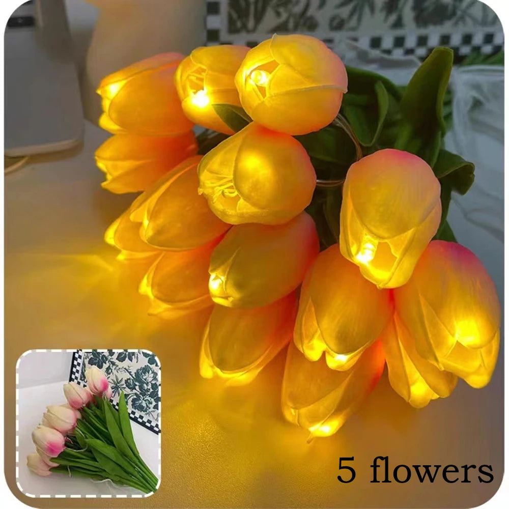lampe tulipe décorative avec fleurs artificielles pour intérieur - vue 6 sur 8