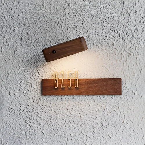 DIY Customizable Number Walnut Wood Retro, Decorative Plaque Charge Inductive Lighting for Entrance Door, Bedroom, Living Room - vue 6 sur 7