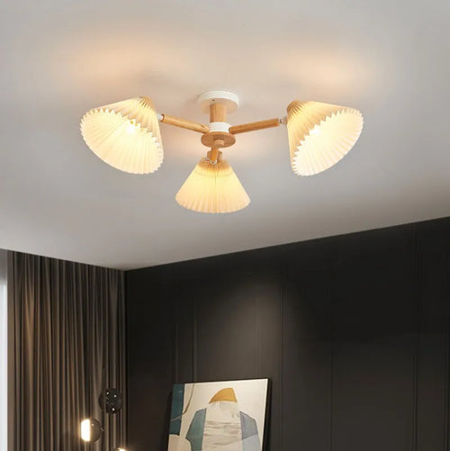 lustre moderne nordique en bois parapluie plissé pour maison - vue 3 sur 10