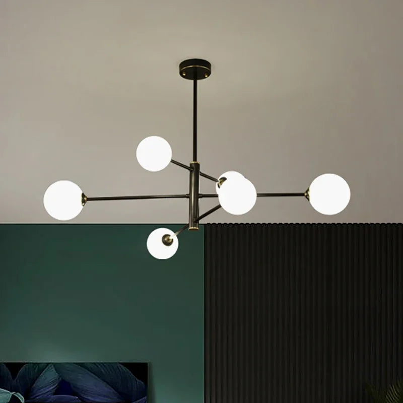 lustre led moderne en cuivre avec boule de verre mat - vue 6 sur 12
