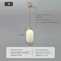 Suspension à rayures en verre blanc nordique lustre de Restaurant en bois Simple pour salle à manger cuisine chevet lampe suspendue au plafond