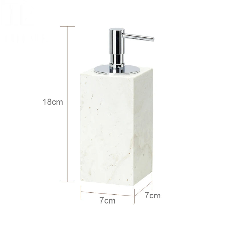 ensemble daccessoires en travertin beige pour salle de bain - vue 16 sur 20