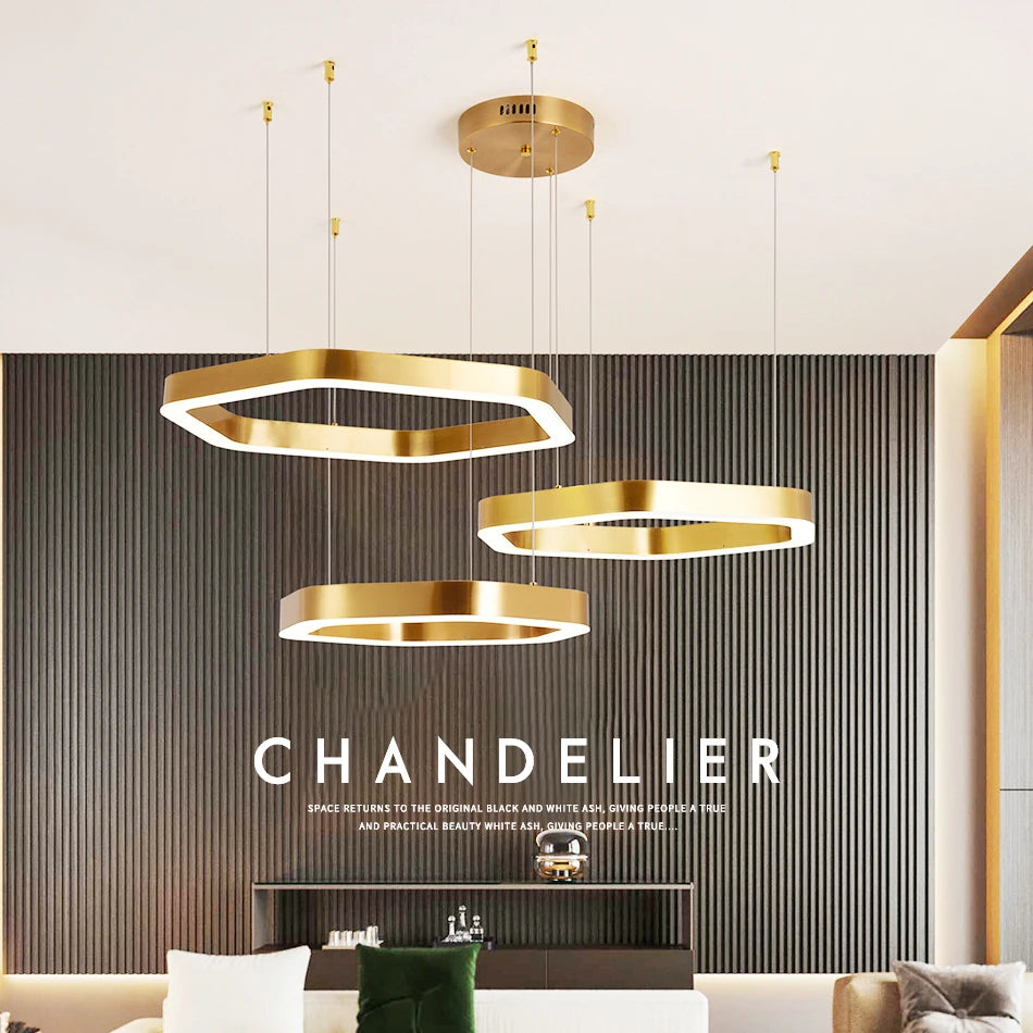 Hexagone Design Led Lustre Moderne De Luxe En Acier Inoxydable Lampe Salon Suspension Luminaire Décor À La Maison Escalier Plafond Lustre - vue 2 sur 14