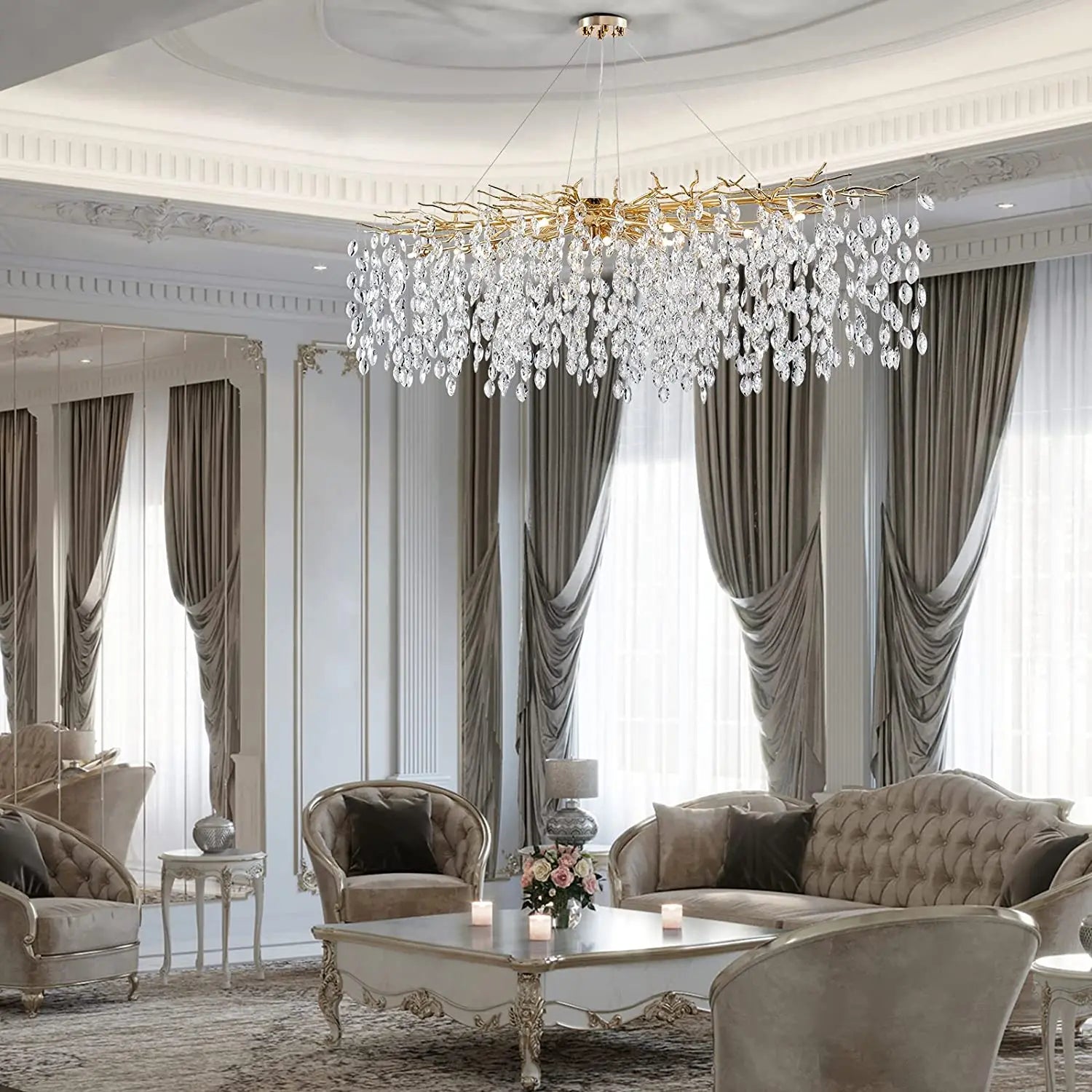 lustre en cristal de luxe avec branches led pour intérieur moderne - vue 3 sur 14