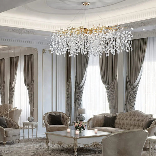 lustre en cristal de luxe avec branches led pour intérieur moderne - vue 4 sur 14