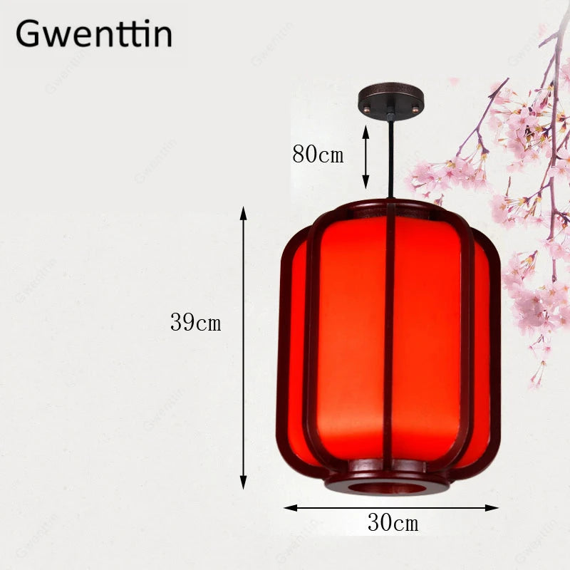 suspension en bois style chinois avec lanterne en peau de mouton