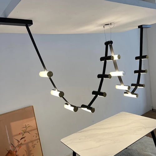 lustre art déco led avec barre lumineuse en cuir artificiel - vue 4 sur 5