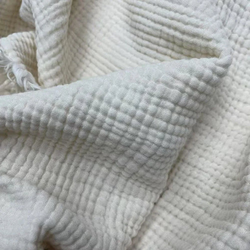Plaid coton mousseline pompons léger style uni salon - vue 4 sur 7