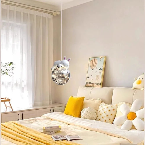 Simple moderne mignon enfants chambre lustres blanc ours lapin lampes bébé chambre fille garçon chambre chevet lustre lumières en verre - vue 5 sur 8