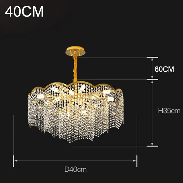 lustre moderne en cristal doré haute suspension design élégant pour intérieur - vue 9 sur 9