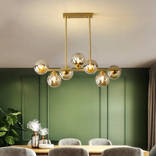lustre suspendu en cuivre avec boule de verre pour décoration intérieure - vue 3 sur 10