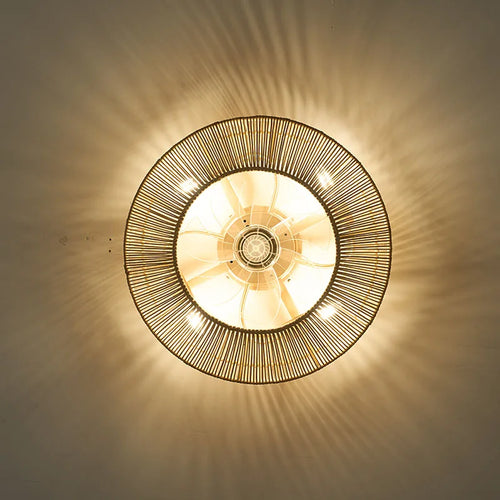 Ventilateur de plafond avec lumière rétro fait à la main en rotin de bambou ventilateur invisible lumières moderne simple Wabi-Sabi lampe de ventilateur de plafond d'îlot de cuisine - vue 6 sur 7