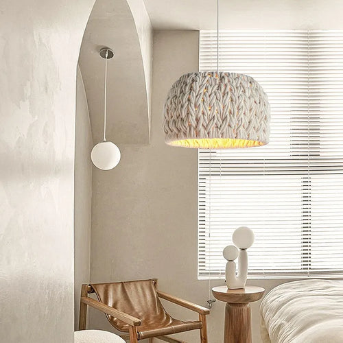lustre nordique wabi sabi tricoté corde minimalisme led - vue 3 sur 7