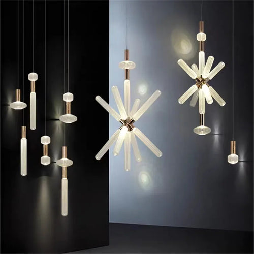 suspension tubes lumineux en verre transparent design nordique réglable - vue 2 sur 20