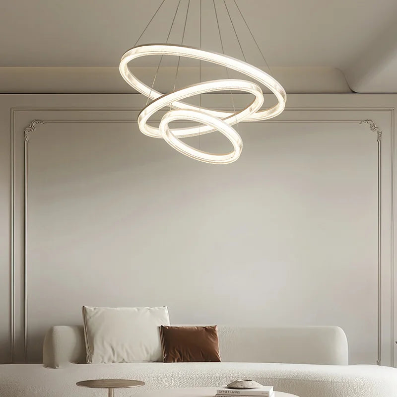 Modern Nordic LED Chandeliers For Living Rooms, Bedrooms, Restaurants, Kitchens, Chandeliers, White Circular 3-ring Design - vue 4 sur 10