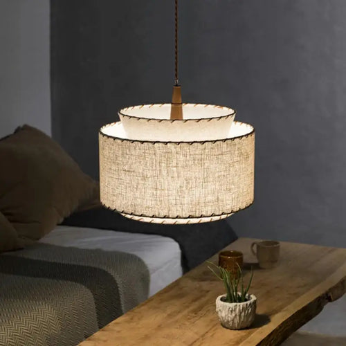 lustre à led en tissu japonais pour décoration intérieure moderne - vue 3 sur 8