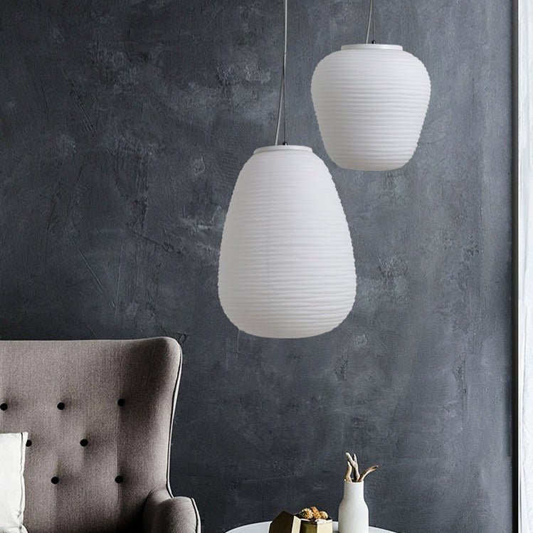 Suspension design LED en verre blanc laiteux Caligari - vue 6 sur 12
