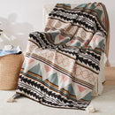 plaid tricoté bohème à rayures avec pompons déco